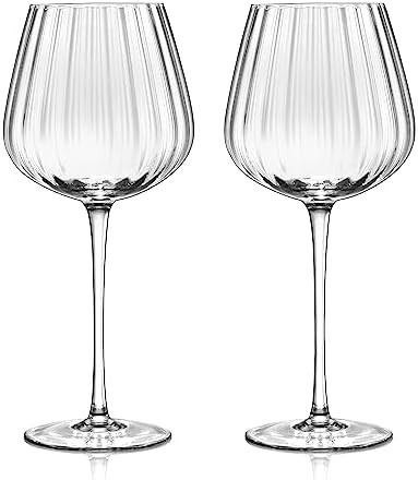 Joeyan Hand-Blown Crystal Red and White Wine Glasses,Clear Ribbed Stemmed Glasses,Modern Long Ste... | Amazon (US)