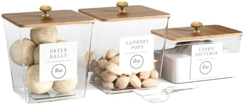 3 Pack Acrylic Laundry Room Organization Containers with Gold & Wood Knobs – Laundry Pods Conta... | Amazon (US)