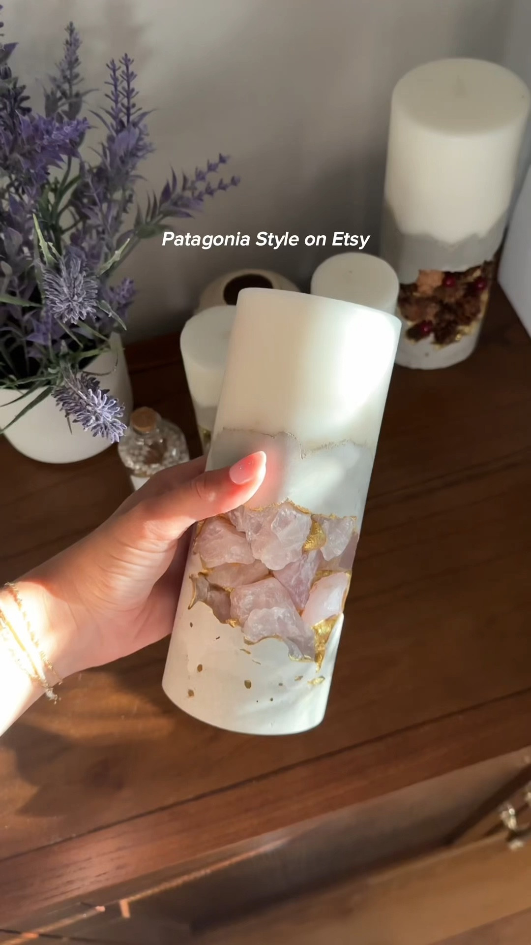 part of my fireplace decor 🕯️ these candles are perfection 

beige aesthetic, neutral decor, apartment decor, home decor, walmart home decor, etsy finds, handmade candles, small business finds, patagonia style, candles, crystal candles, 

#LTKFindsUnder50 #LTKVideo #LTKHome