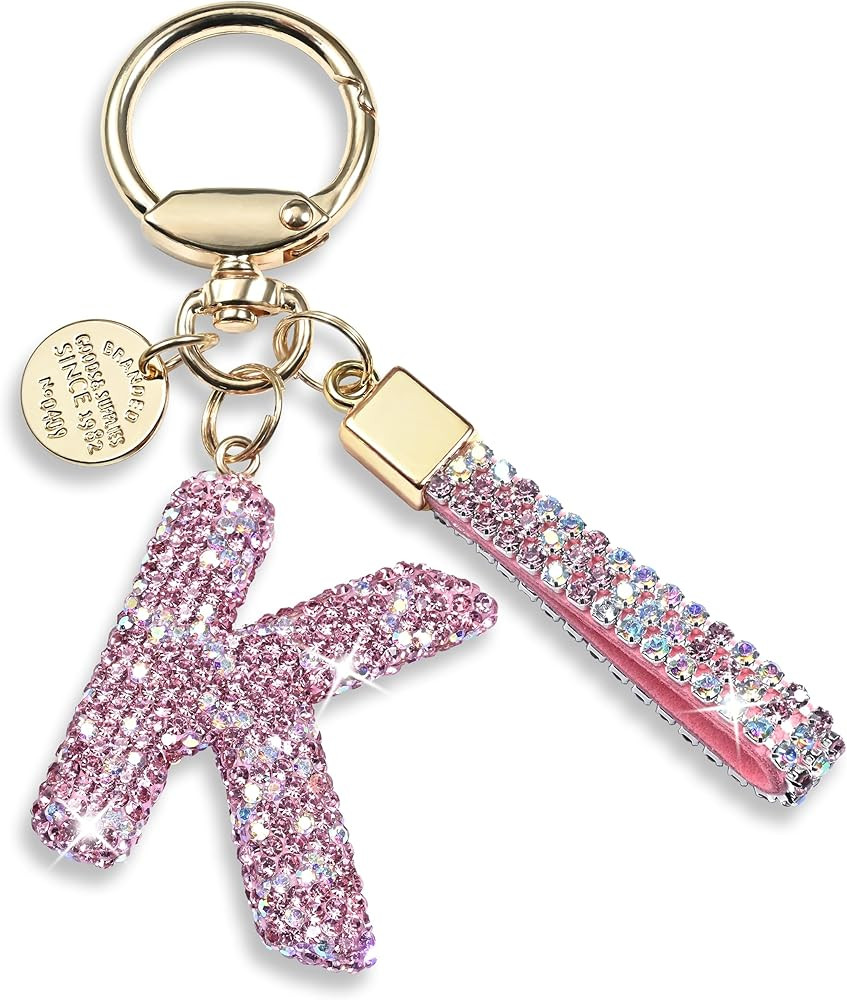 Pink Blue White Initial Letter Keychain Gift for Women Girls Bling Sparkly Cute Backpack Car Key ... | Amazon (US)