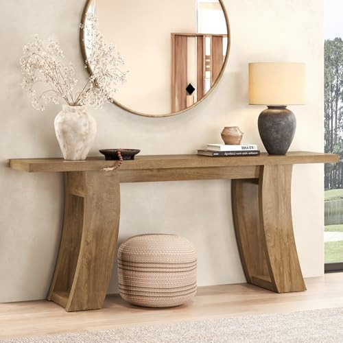 Epecoya 70.9-Inch Wood Console Table for Entryway Living Room, Extra Long Rectangular Natural Sofa Tables with Farmhouse Wooden Curved Base for Home Hallway Couch Foyer Entrance, Light Brown Oak | Amazon (US)