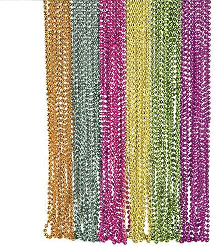 Fun Express - Metallic Neon Beaded Necklaces - Jewelry - Mardi Gras Beads - Mot Round - 48 Pieces | Amazon (US)