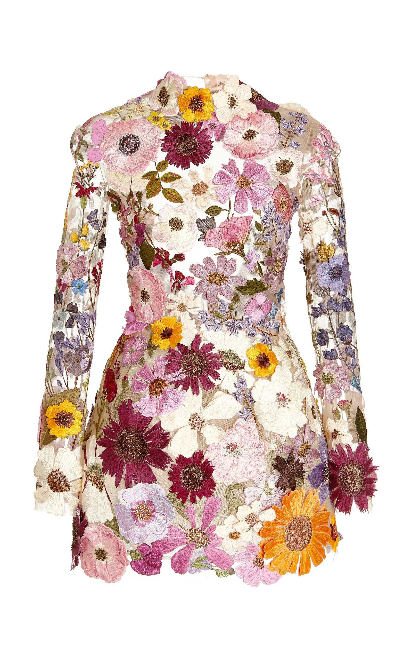Floral-Embroidered Tulle Mini Dress | Moda Operandi (Global)