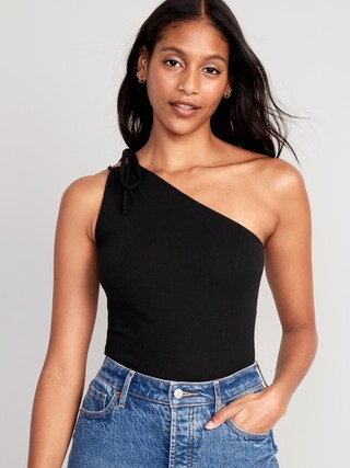 Fitted One-Shoulder Rib-Knit Double Tie-Strap Top for Women | Old Navy (CA)