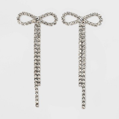 Rhinestone Bow with Fringe Drop Earrings - Wild Fable™ Silver | Target