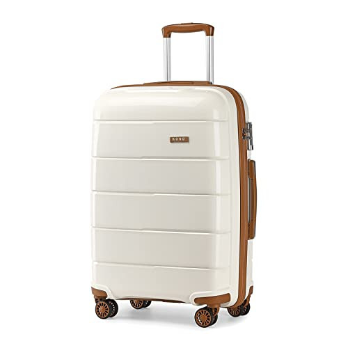 Kono Hard Shell 28 inch Large Check in Luggage in TSA Combination Lock 4 Wheeled Spinner Polypropylene Suitcase with YKK Zipper (L (74cm - 105L), Cream White) | Amazon (UK)