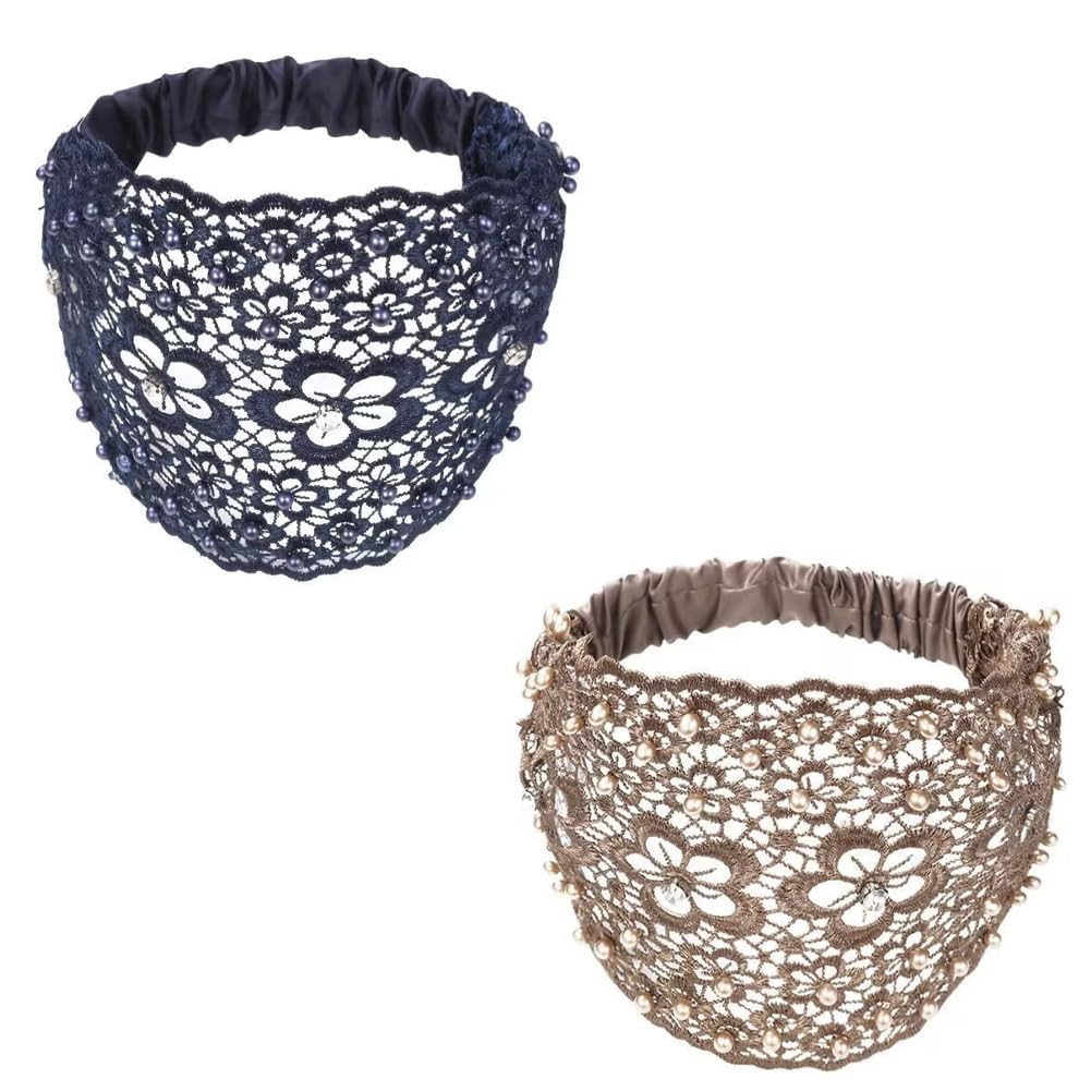 2 Pcs Vintage Head Wrap Hollow Lace Headbands Elastic Rhinestone Hair Bands Wide Floral Headbands... | Amazon (US)