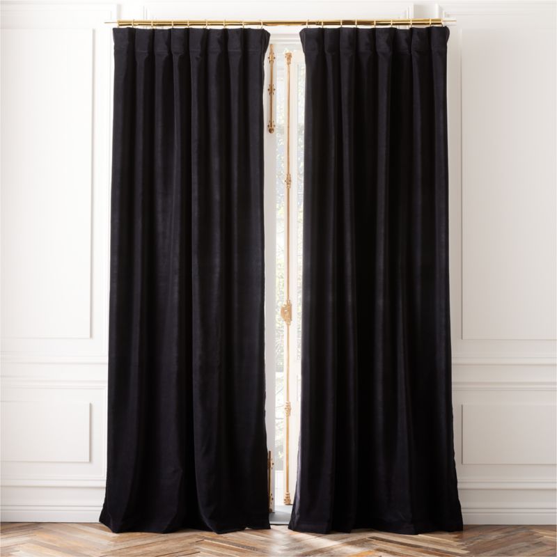 Black Organic Cotton Velvet Window Curtain Panel 48"x96'' + Reviews | CB2 | CB2