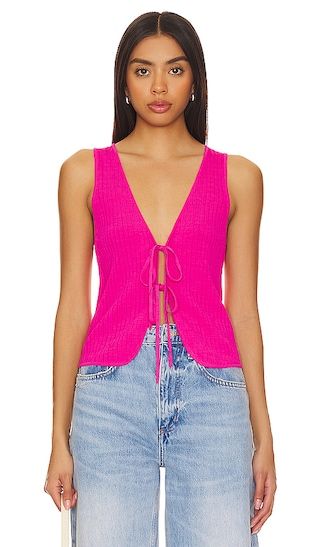 Time Out Tie Top in Pink Rib Knit | Revolve Clothing (Global)