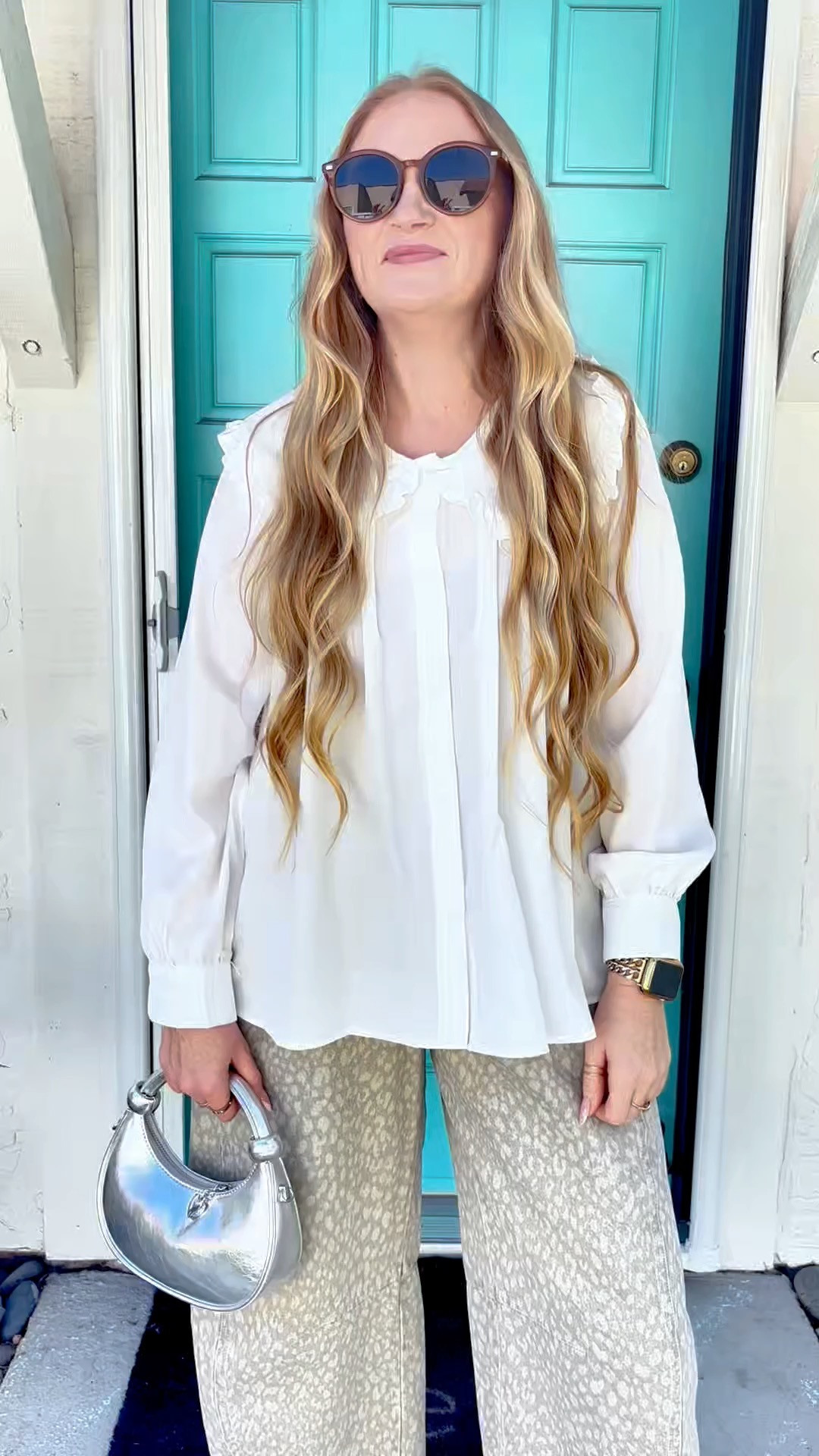 Cute, easy and affordable spring outfit! 

Wearing M in top and size 8 in bottoms at 150 lbs and 5'7" for reference. 

stay at home mom outfit of the day, spring ootd, spring outfit, leopard barrel jeans, target barrel jeans, silver purse, silver flats, Peter Pan collar shirt, elevated casual. mom outfit, spring outfit ideas, spring style 

 

#LTKFindsUnder50 #LTKFindsUnder100 #LTKStyleTip