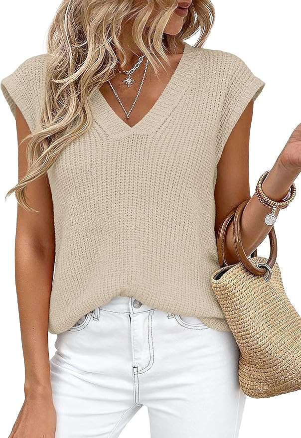 PRETTYGARDEN Women's 2026 Lightweight Sweaters Vest Spring Trendy Cap Sleeve V Neck Knit Tank Top... | Amazon (US)