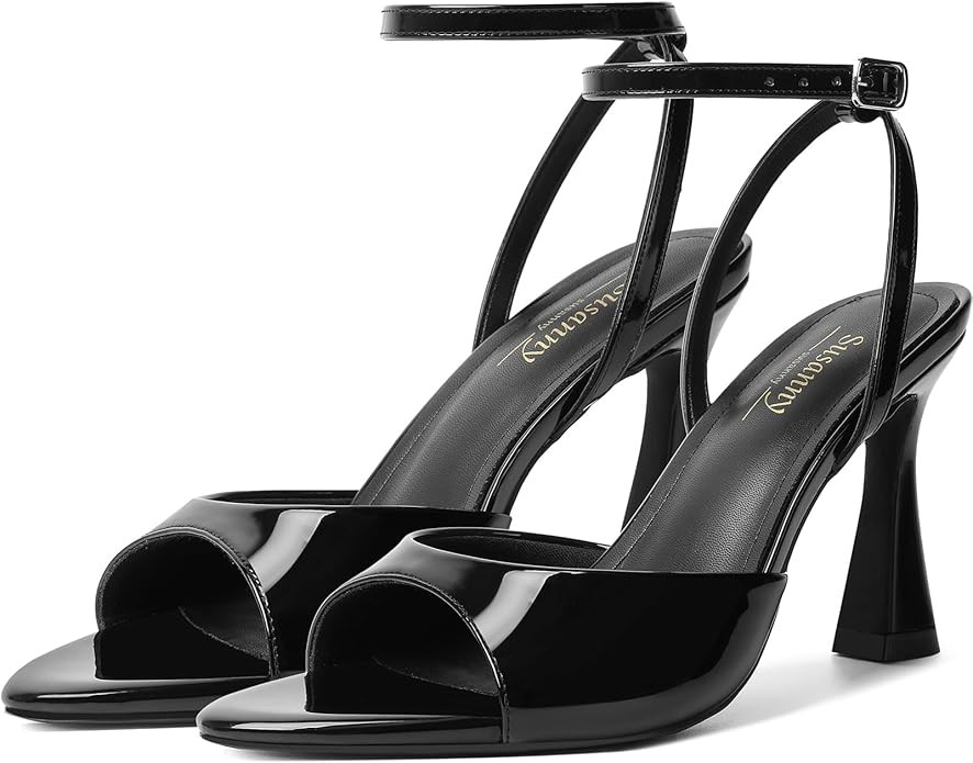 Susanny High Heels for Women Pointed Open Toe Strappy Chunky Block Heels Ankle Strap Stiletto Kit... | Amazon (US)