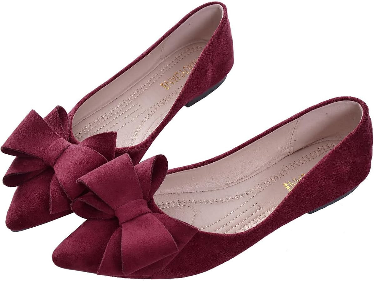 SAILING LU Bowknot Ballet Flats Womens Pointy Toe Flat Shoes Suede Dress Shoes Wear to Work Slip ... | Amazon (US)