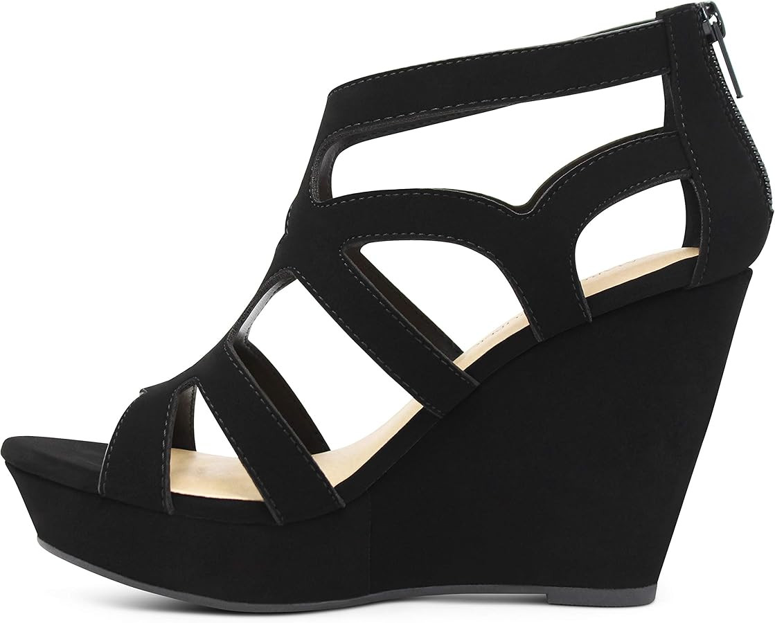 MARCOREPUBLIC Peru Womens Open Toe Laser Cutout Caged Wedge Dress Sandals | Amazon (US)