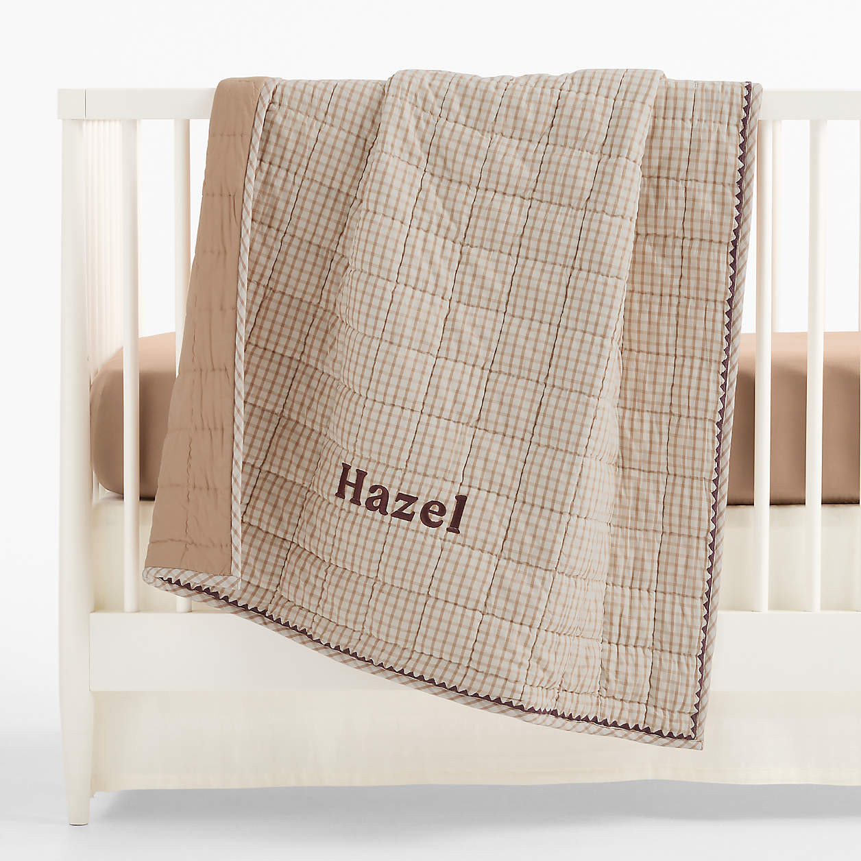 Window Pane Almond Brown 100% Organic Cotton Baby Crib Quilt | Crate & Kids | Crate & Barrel