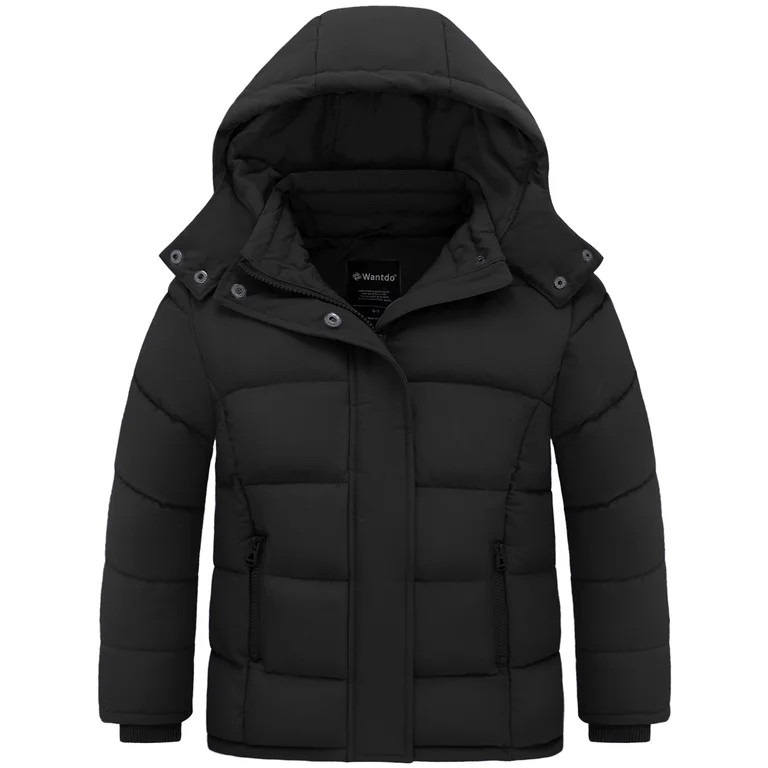 Wantdo Girl's Recycled Winter Coat Warm Winter Jacket Waterproof Puffer Jacket Black 10/12 - Walm... | Walmart (US)