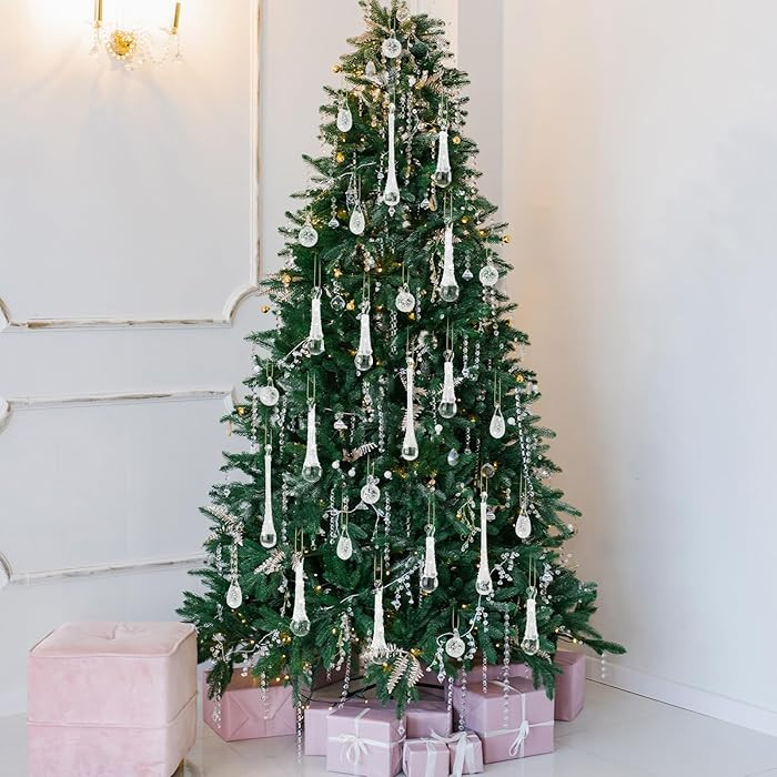 24 Pcs Christmas Glass Icicle Drop Ornaments Vintage Crystal Teardrop Hanging Ornaments Raindrop ... | Amazon (US)