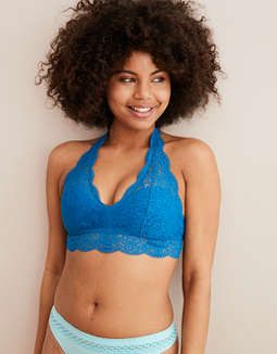 Aerie Wildflower Lace Padded Halter Bralette | American Eagle Outfitters (US & CA)