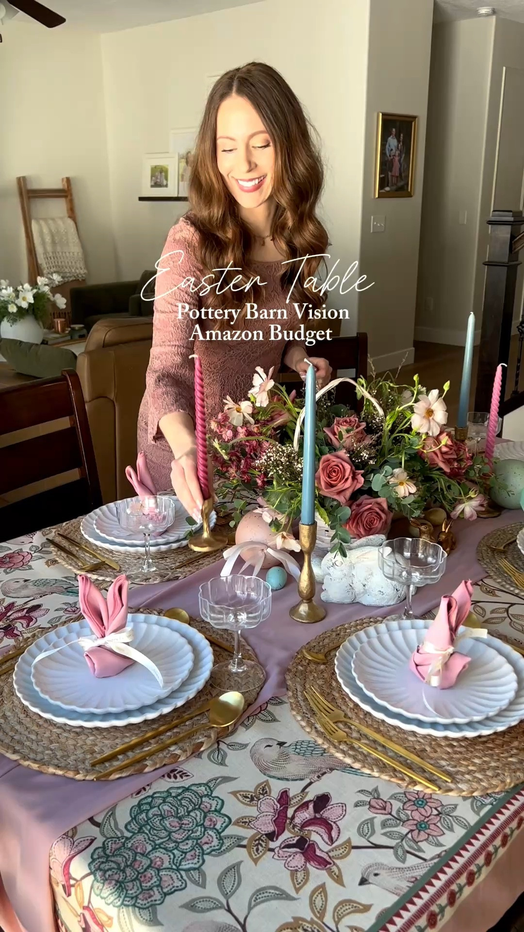 Easter table! Affordable, high-quality and versatile pieces 😍 I’m so obsessed with the patterned tablecloth, bunny napkin fold with the customized ribbon and the gold accents! 🌸🪻🧺

#LTKfoodie #LTKSeasonal #LTKHome