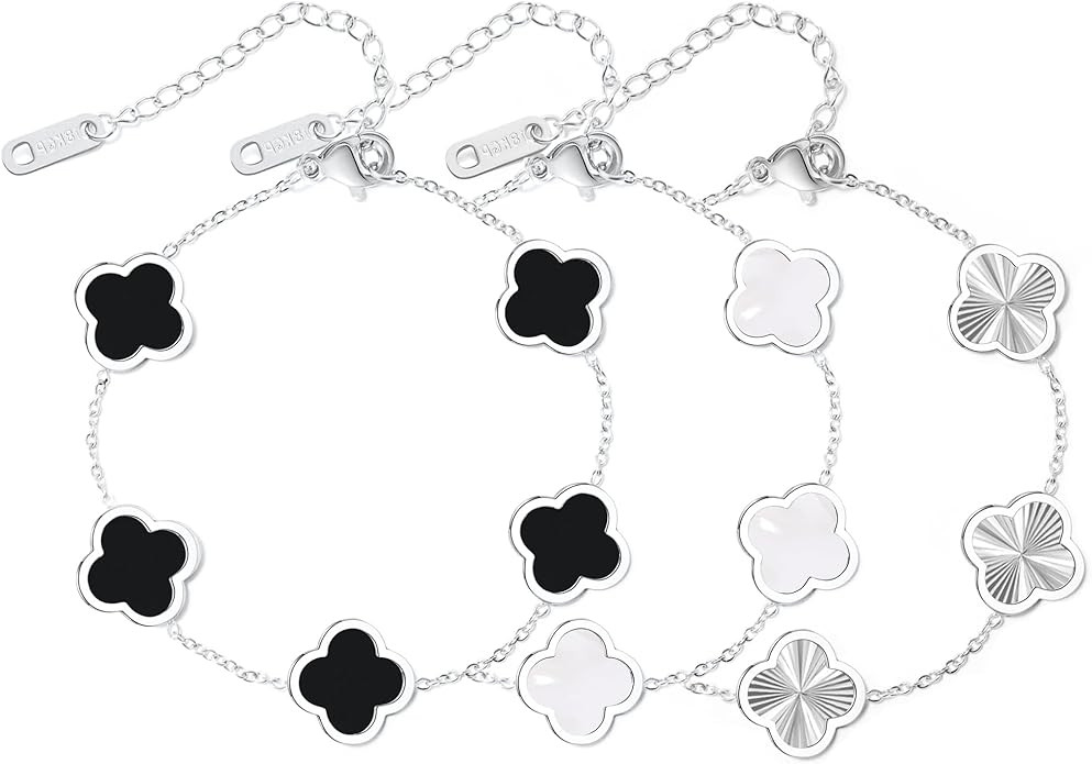 3PC Clover Bracelets Set 18k Gold Plated Lucky Clover Bracelet Women Adjustable Link Bracelets Cu... | Amazon (US)