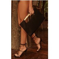 Black Gold Handle Crochet Clutch Bag | PrettyLittleThing US