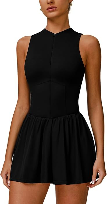 ABOCIW Womens Zip Front Tennis Dress High Neck Sleeveless Workout Golf Dresses Build in Shorts wi... | Amazon (US)
