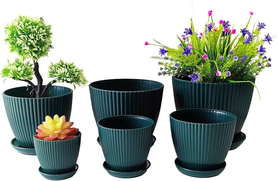 Plant Planters with Drainage Holes and Trays Pack of 6 Plant Pots Indoor and Outdoor Flowers Pots... | Amazon (US)
