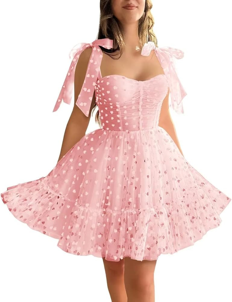 Maxianever Heart Tulle Homecoming Dresses for Teens 2024 Corset Short A Line Formal Evening Party... | Amazon (US)