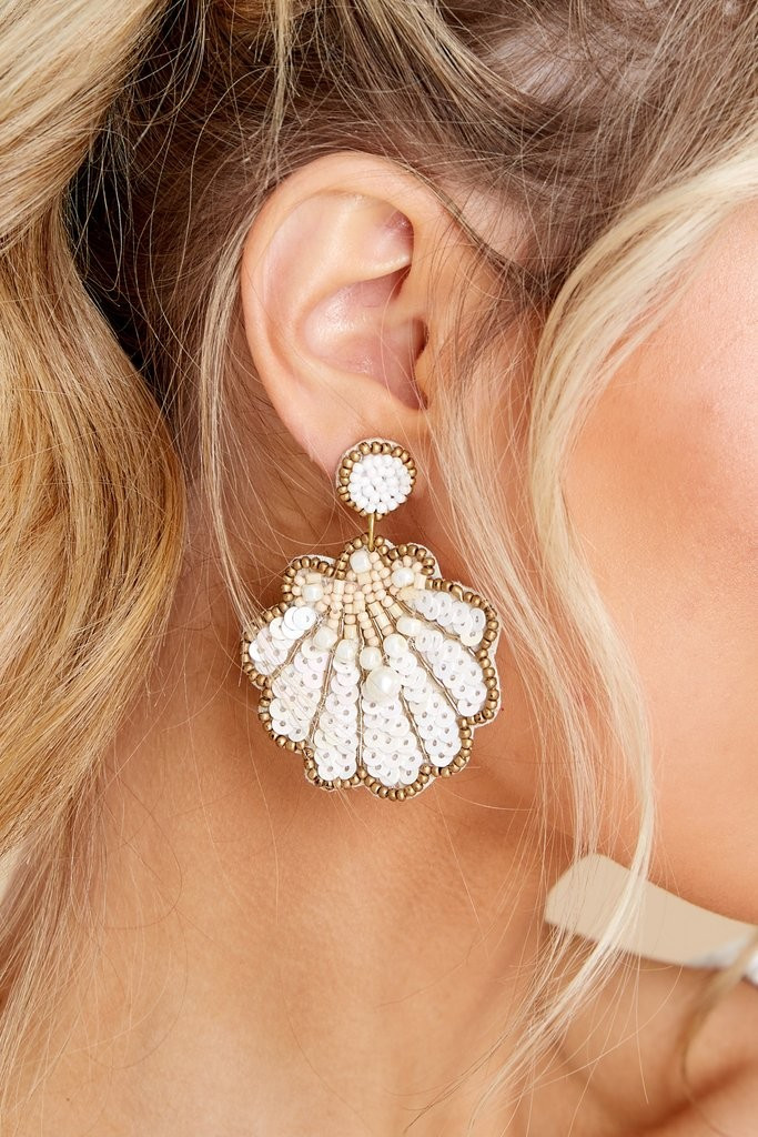 The Treasure Within White And Gold Beaded Earrings | Red Dress 