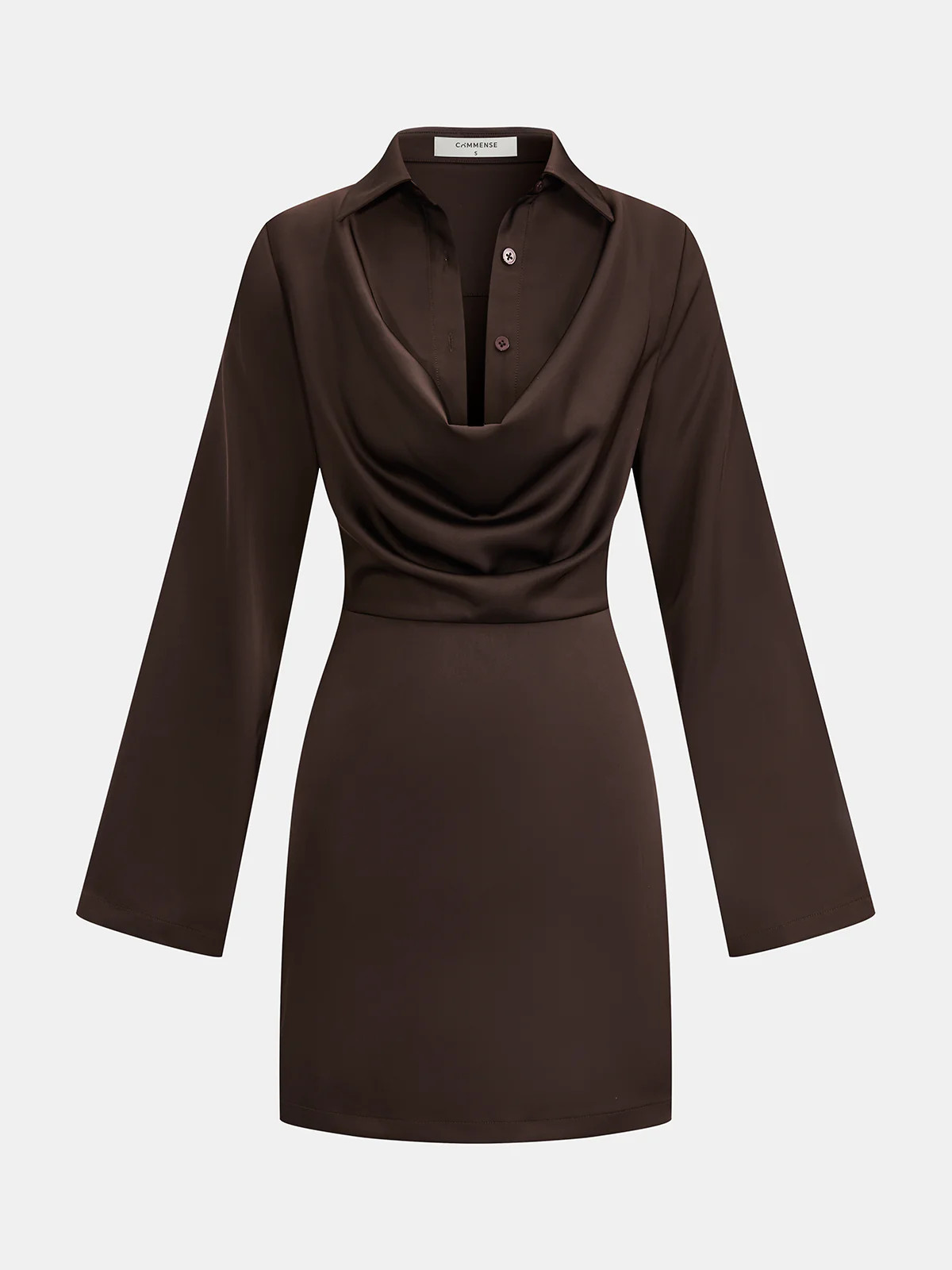 Satin Cowl-Neck Long Sleeve Mini Dress | Commense