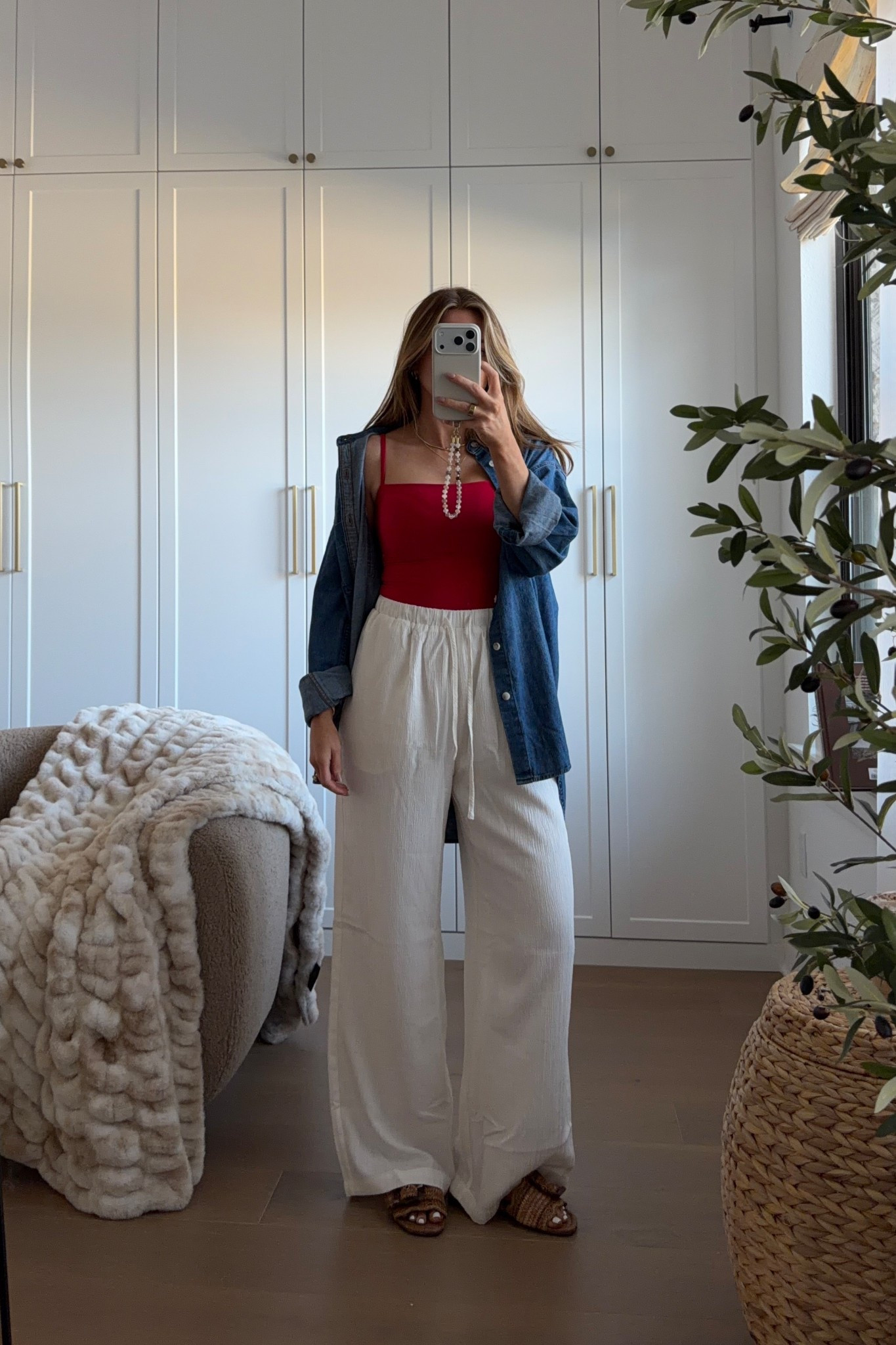 tank: xs // pants: small // denim shirt: xs // early but this look would totally work for july 4th lol