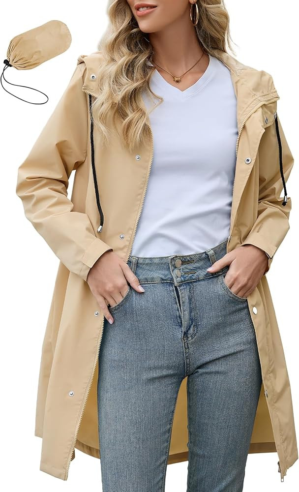 Zando Long Packable Rain Jacket Women Waterproof - Raincoat for Women Rain Coat with Hood Lightwe... | Amazon (US)