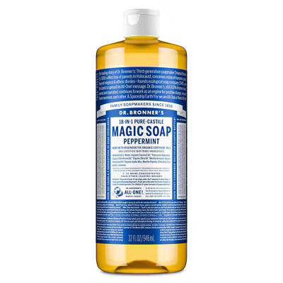 Dr. Bronner's Magic Pure Castile Liquid Soap Bodywash - Peppermint - 32 fl oz: Basic Cleansing, Vegan, Whole Body, Made Without Parabens | Target