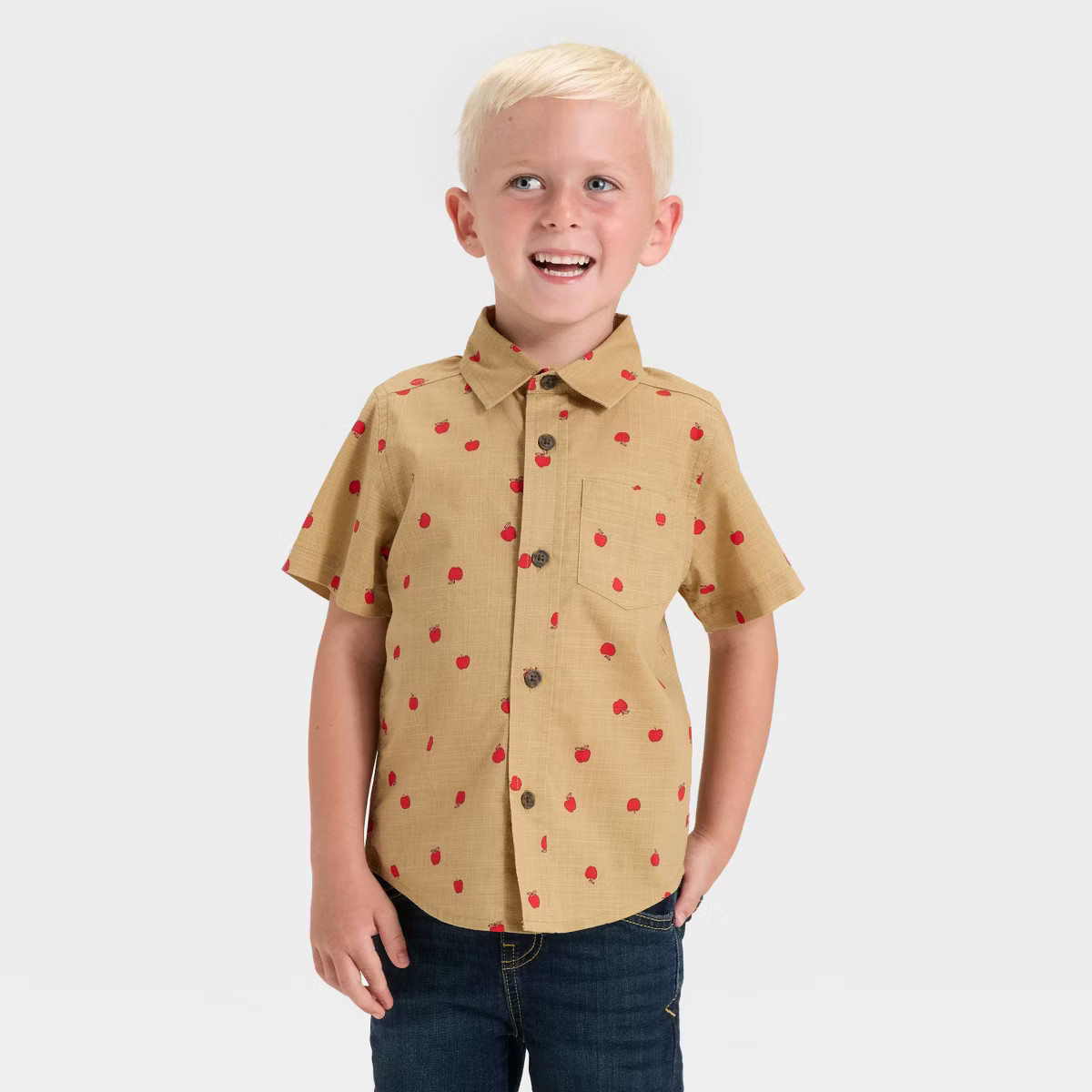 Toddler Boys' Short Sleeve Slub Poplin Woven Shirt - Cat & Jack™ Brown | Target