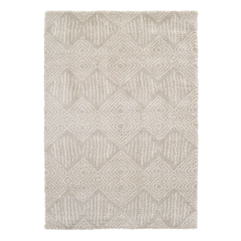 (C181) Macy Neutral Diamond Design Shag Area Rug, 8x10 | At Home