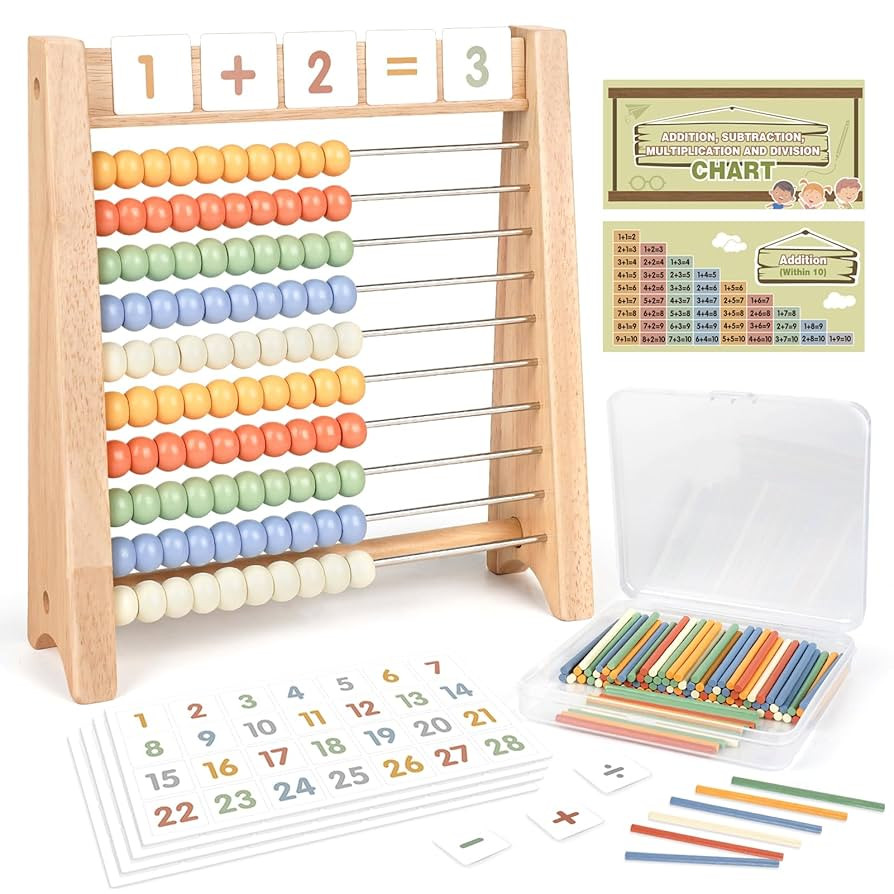 Abacus for Kids Math - Wooden Abacus with 100 Counting Sticks and 112 Math Cards, Counting Toys f... | Amazon (US)