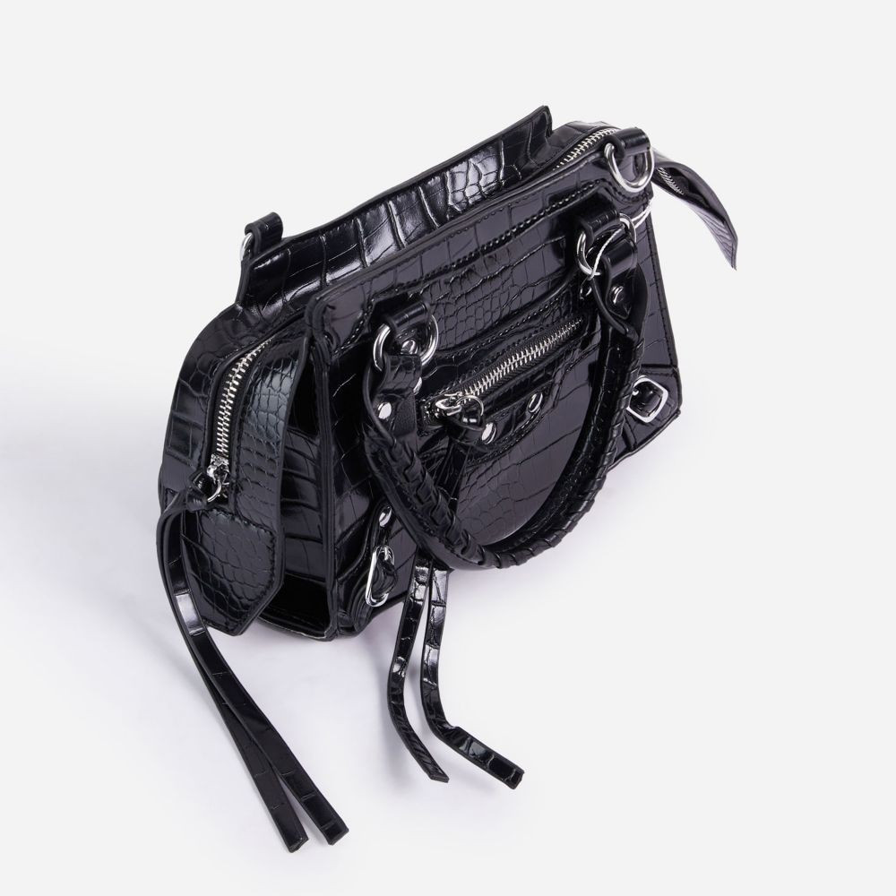 Roddy Mini City Tote Bag In Black Croc Print Faux Leather | EGO Shoes (US & Canada)