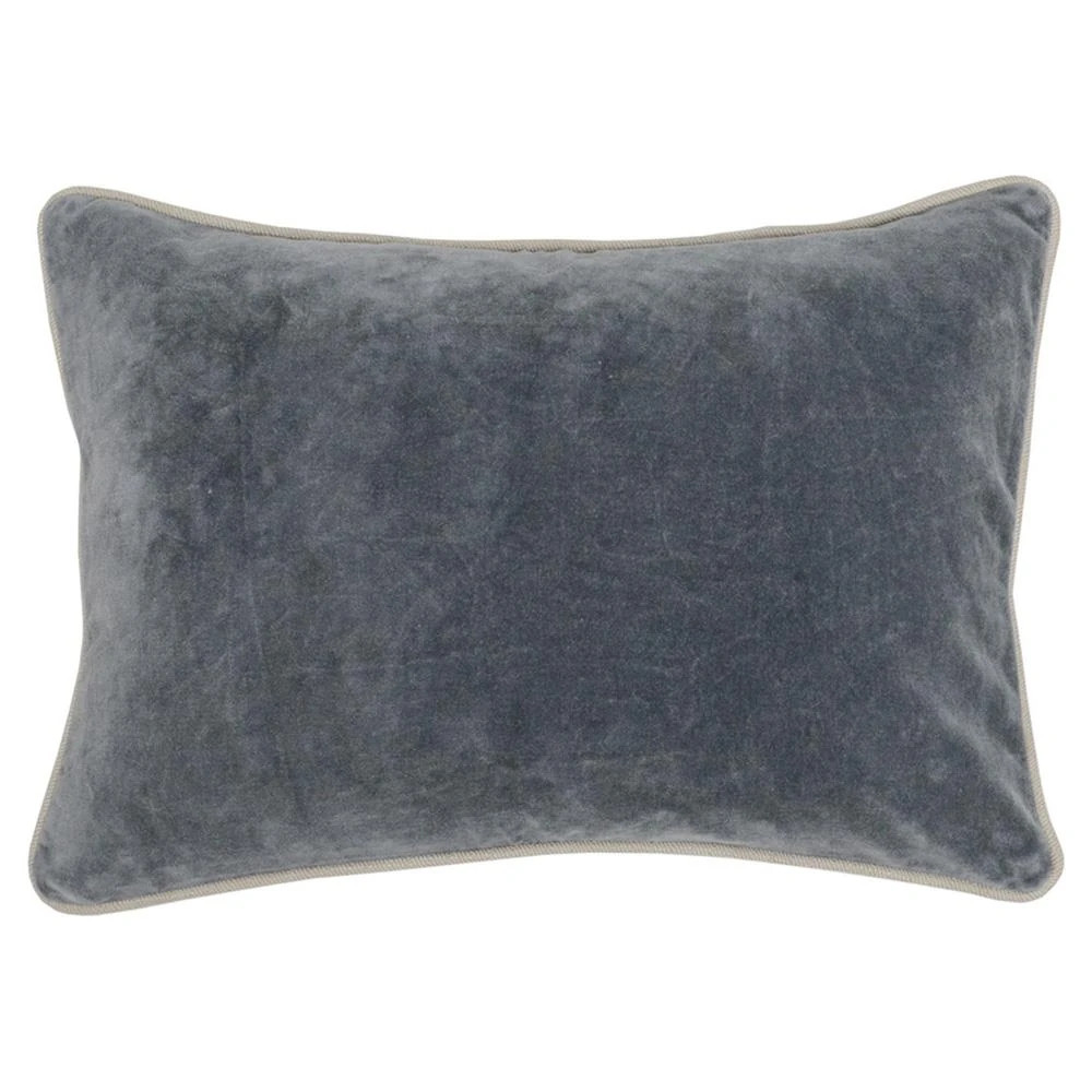 Karen Mid Century Modern Natural Piping Grey Velvet Lumbar Pillow - 14x20 | Kathy Kuo Home