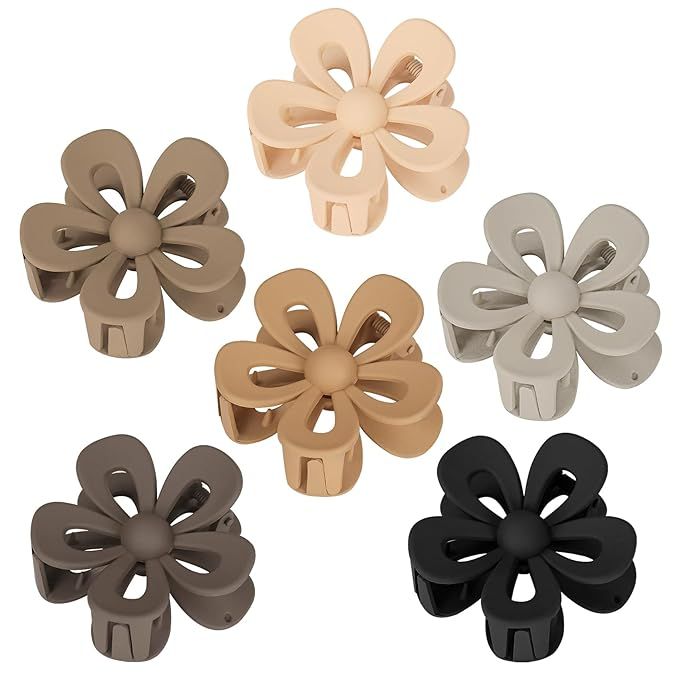 6 PCS Flower Hair Claw Clips for Women Girls, Matte Cute Large Hair Clips for Girls Thick Hair, S... | Amazon (US)