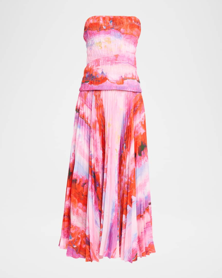 Acler Rockland Floral Strapless Midi Dress | Neiman Marcus