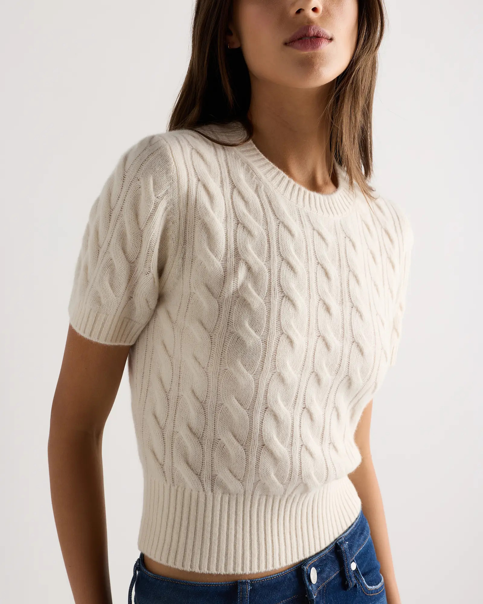Mongolian Cashmere Shrunken Cable Tee | Quince