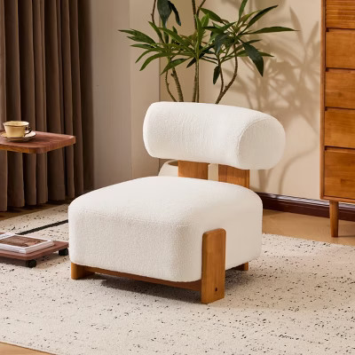 Modern Beige Boucle Accent Chair with Rolled Backrest, Solid Wood Frame, Upholstered Accent Seating for Living Room, Bedroom, or Office-Panipeachy | Target