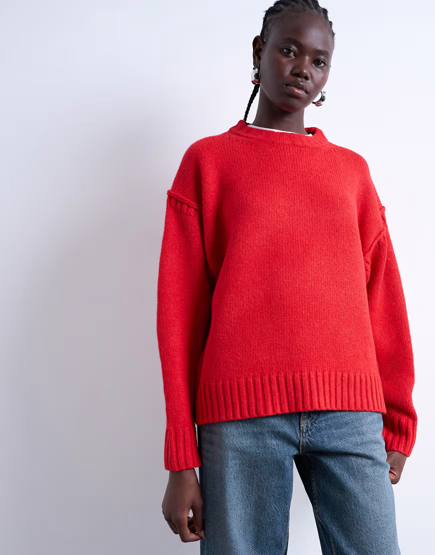 Topshop – Strickpullover in Clean-Ästhetik in Rot mit Sichtnaht | ASOS (Global)
