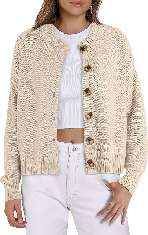 ANRABESS Women Knit Cardigans Sweater Open Front Button Down Long Sleeve Cropped Lady Jacket Outw... | Amazon (US)