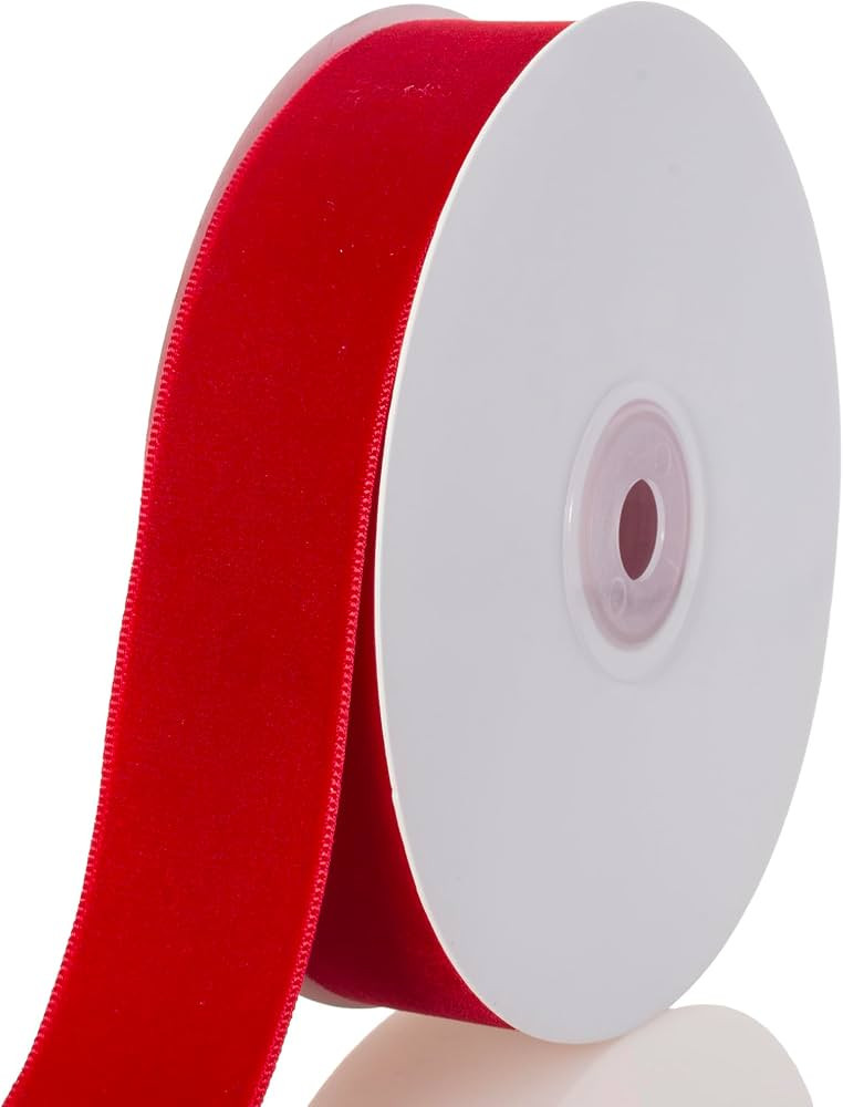 ATRBB Red Velvet Ribbon - 1 Inch Width, 10 Yards Per Roll - Classic Elegant Flocked Ribbon for Gi... | Amazon (US)