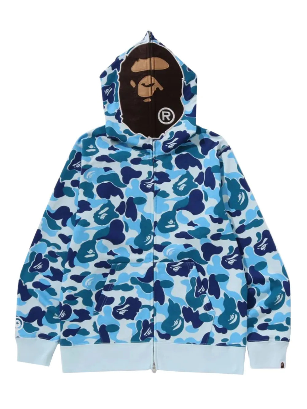 A BATHING APE® camouflage-print hoodie - Blue | Farfetch Global