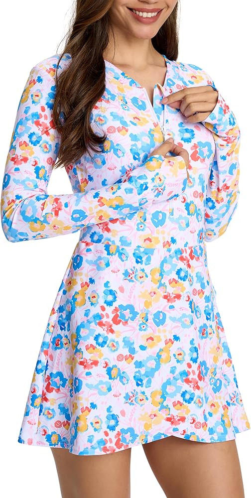 Rash Guard for Women One Piece Swimsuits Long Sleeve Bathing Suit with Skirts Ladies Swim Burkini... | Amazon (US)