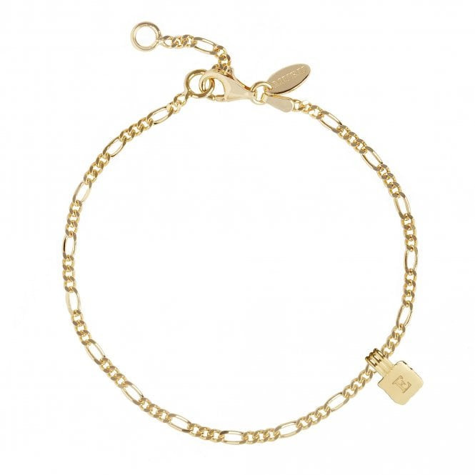 Personalised 
 Initial Square Charm Figaro Chain Bracelet Gold | Muru Jewellery.