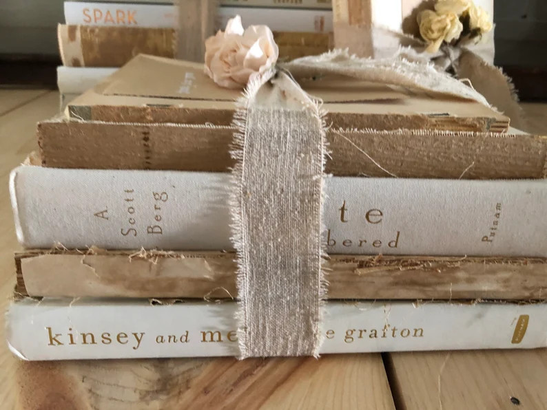 White Vintage Book Bundle Book Stack  Real Decorative Books Beige Deconstructed Unbound Books | Etsy (US)