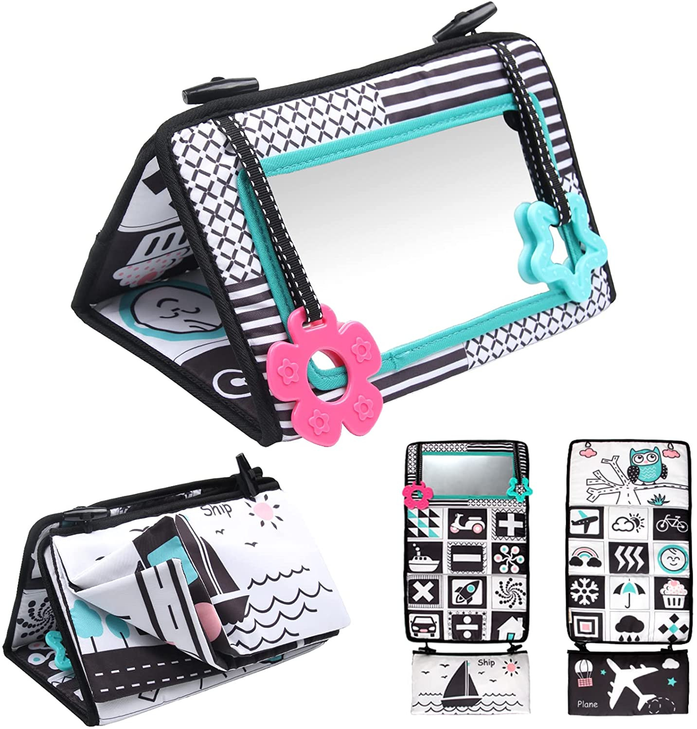 SUSIMOND Tummy Time Floor Mirror Baby Mirror Toys with Cloth Books and Teethers Floor Sensory Toy... | Walmart (US)